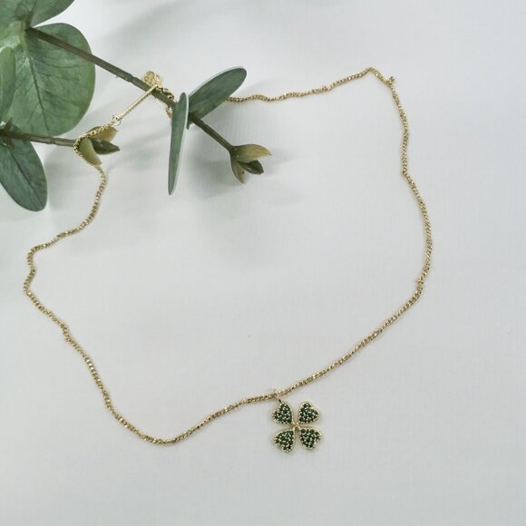 Kendra Scott Clover Gold Green Crystal Short Necklace - Picture 5 of 6